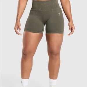 Gymshark Olive Green Gains Seamless Shorts with Butt Accentuation 🫒🍑